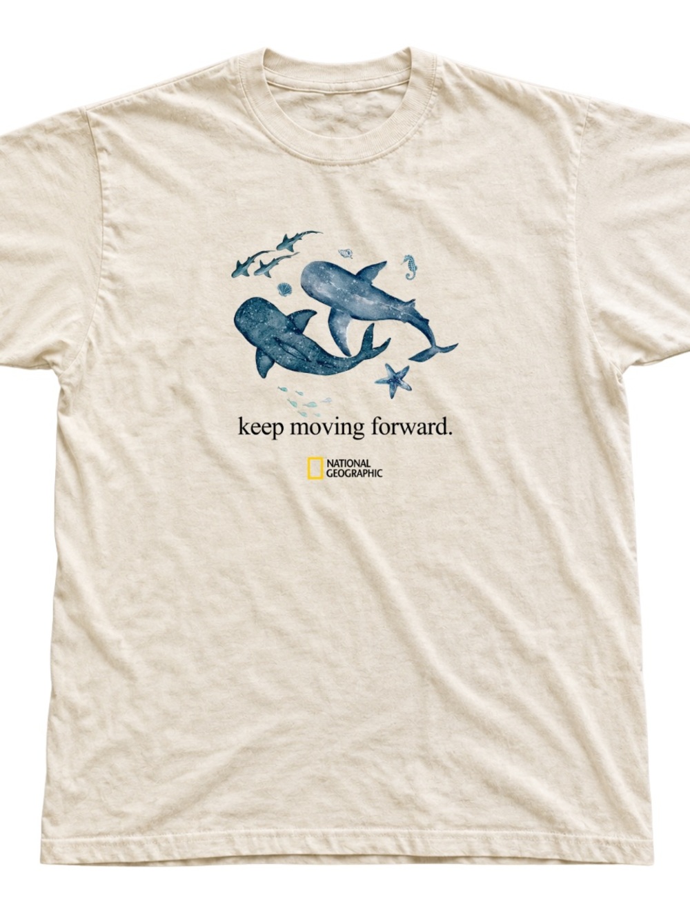 National Geographic Off White Short Sleeve Tee with Blue Whale Graphic